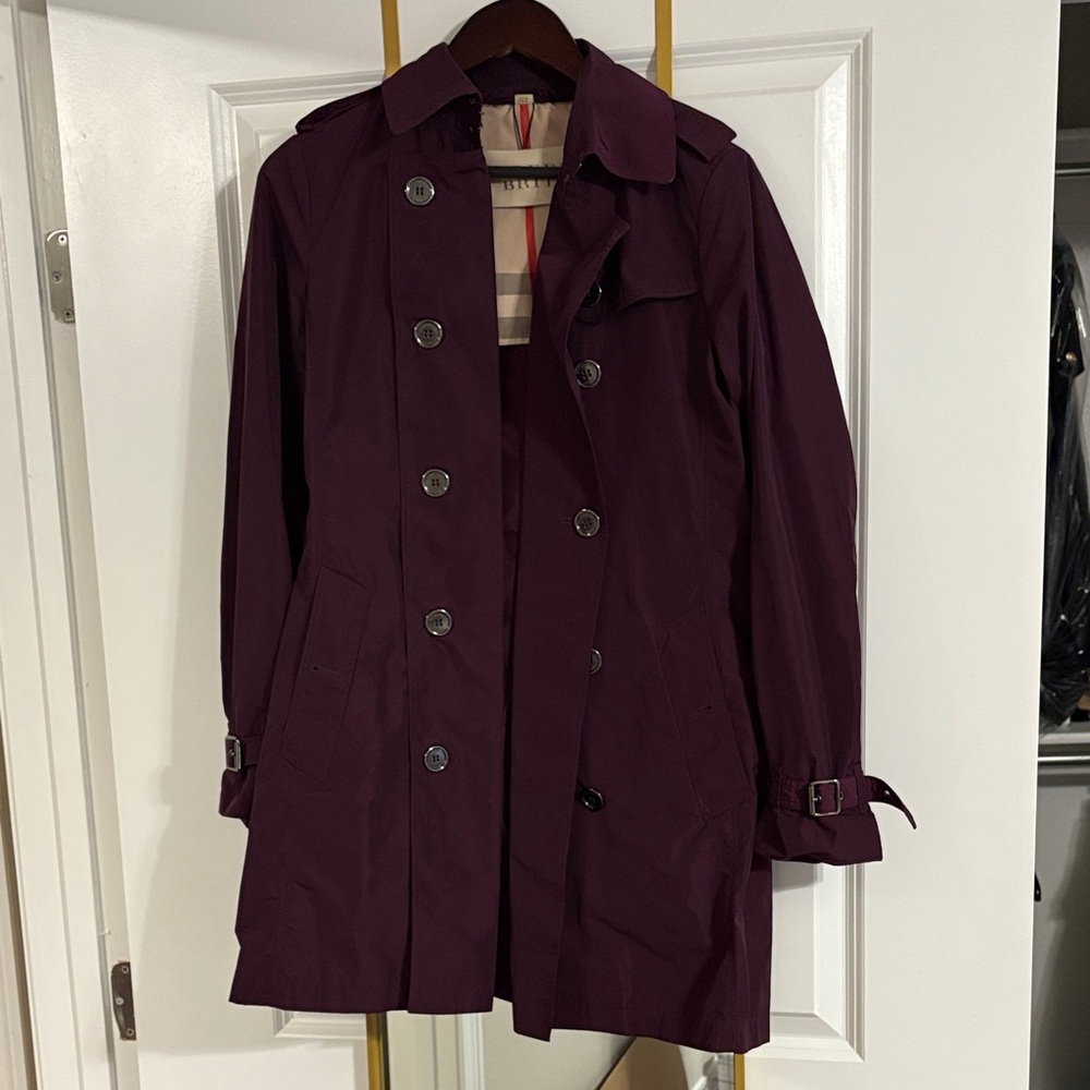 Burberry Plum Double-Breasted Trench Coat